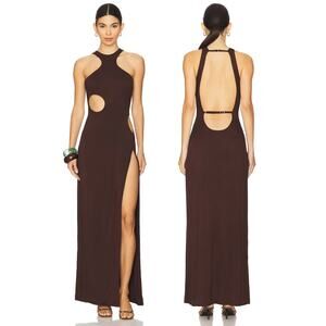 Riot Swim Capri Cut Out Maxi Dress Halterneck Evening Vacation Statement Brown M